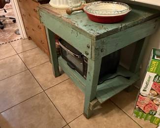 Vintage Painted Farmhouse Work Table with Lower Shelf