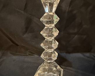 Vintage Crystal Candlestick Holders with Hexagonal Base and Stacked Knops