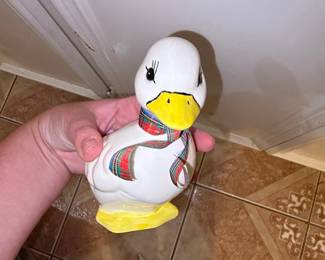 Aunt Belle Handmade Ceramic Duck Figurine with Plaid Ribbon