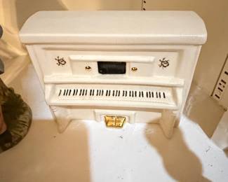 Vintage Ceramic Piano Music Box with Gold Floral Decals