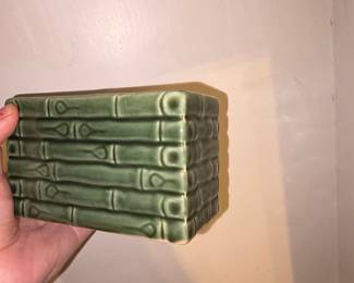 Vintage Green Bamboo Motif Ceramic Planter