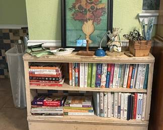 Distressed Painted Wooden Bookshelf with Cookbook Collection