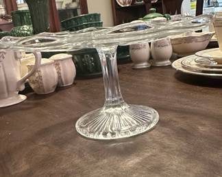 Vintage Bryce Higbee "Estelle" Pattern Pressed Glass Pedestal Cake Stand