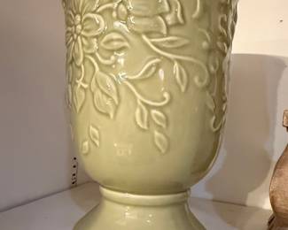 McCoy Pottery Sage Green Floral Pedestal Vase