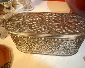 Vintage Silver-Plated Grape and Leaf Repousse Trinket Box