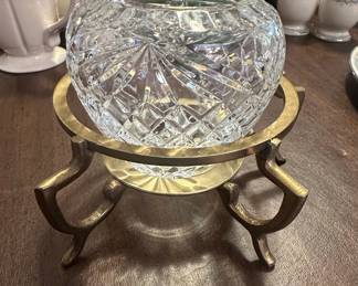 Royal Irish Crystal Rose Bowl on Brass Stand