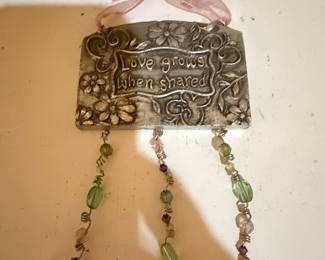 Decorative Sentiment Hanging Plaque with Beads and Heart Pendant