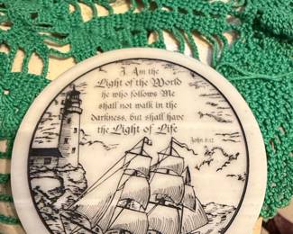 Marble Decorative Plaque with John 8:12 Scripture and Nautical Scene