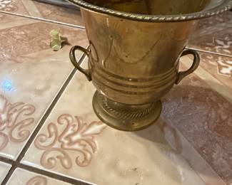 Vintage Brass Urn Planter with Rope Trim