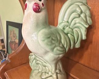 Vintage Celadon Green Glazed Ceramic Rooster Figurine