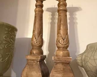 Pair of Carved Wood Candlesticks