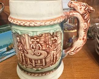 Vintage Western-Themed Ceramic Beer Stein with Horse Head Handle