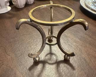 Vintage Brass Sphere or Egg Display Stand with Scroll Design