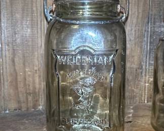 Weideman Boy Brand Quart Embossed Glass Jar with Wire Bail
