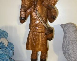 Vintage Hand-Carved Wooden Shepherd with Sheep Figurine