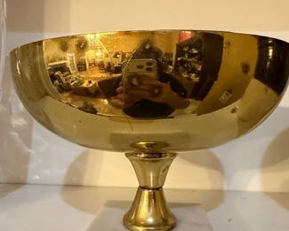 Vintage Brass Pedestal Bowl with Marble Base