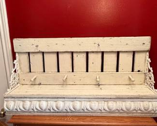 Vintage-Style Wall-Mounted Coat Rack with Shelf and Ornate Brackets