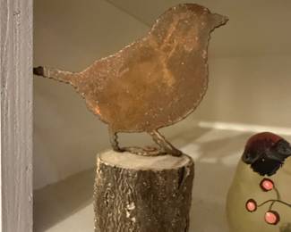 Rusty Metal Bird on Wood Base