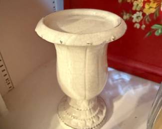 Ornate Resin Candle Holders with Crackle Glaze Urn