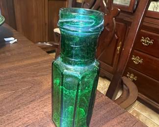 Antique Emerald Green Hexagonal Poison Bottle