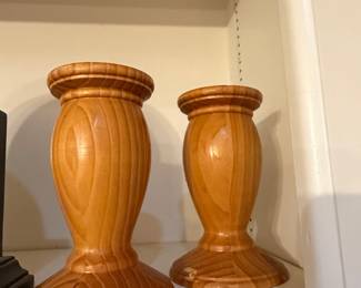 Pair of Vintage Turned Wood Candlestick Holders