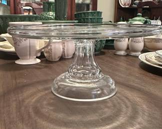 Vintage Pressed Glass Pedestal Cake Stand - Sunburst Pattern