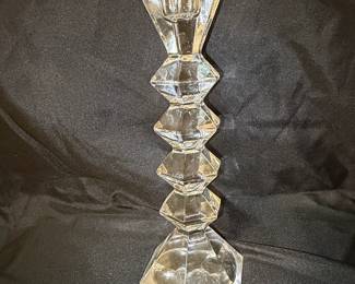 Vintage Crystal Candlestick Holders with Hexagonal Base and Stacked Knops