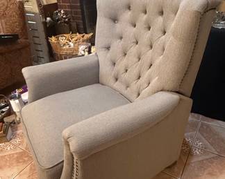 Tufted Wingback Fabric Recliner with Nailhead Trim