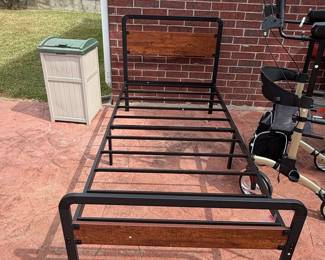 Industrial Style Twin Bed Frame with Wood Headboard and Footboard