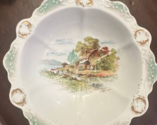 Victorian Era Porcelain Scenic Bowl - Currier & Ives Style