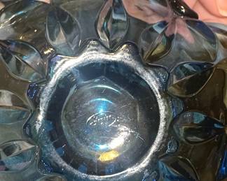 Viking Glass Bluenique Cerulean Blue Glass Serving Bowl Basket