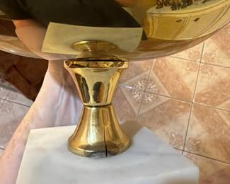 Vintage Brass Pedestal Bowl with Marble Base