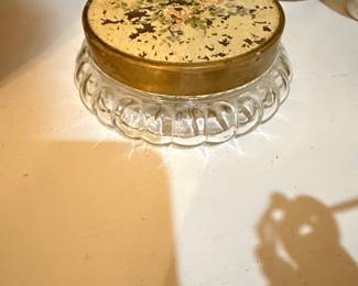 Vintage Vanity Powder Jar with Floral Tapestry Lid
