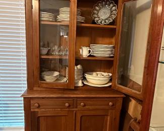 Antique Pine Two-Piece Step Back Hutch/Cupboard