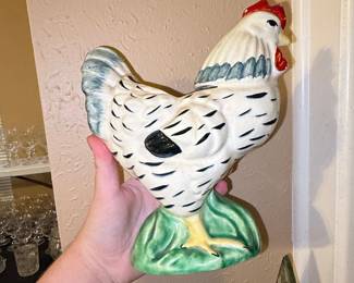 Vintage Ceramic Black and White Speckled Rooster Wall Pocket
