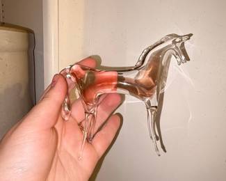 Mid-Century Modern Clear Glass Horse Figurine with Red Core