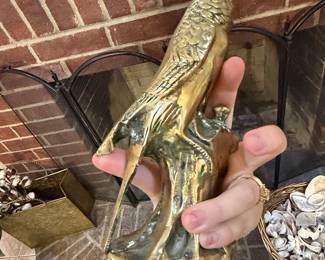 Vintage Solid Brass Budgerigar Figurine with Red Rhinestone Eyes
