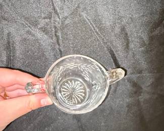 Vintage Etched Floral Glass Sugar Bowl with Applied Handles