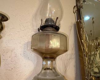 Antique EAPG Oil Lamp with Scrollwork Base and Octagonal Font