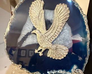 Agate Slice Wall Plaque with Silver-Tone Eagle