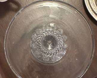 Vintage Pressed Glass Pedestal Cake Stand - Sunburst Pattern
