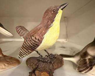 Hand Carved Wood Wren Figurine