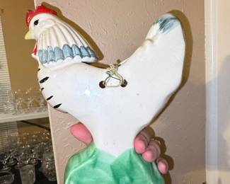 Vintage Ceramic Black and White Speckled Rooster Wall Pocket