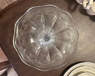 Vintage Bryce Higbee "Estelle" Pattern Pressed Glass Pedestal Cake Stand