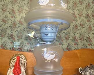 Vintage Hand-Painted Goose Hurricane Lamp