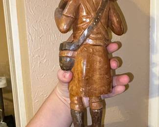 Vintage Hand-Carved Wooden Shepherd with Sheep Figurine