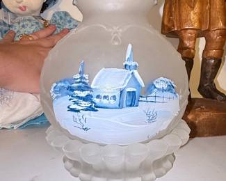 Brooke Glass Hand-Painted Frosted Glass Fairy Lamp - Winter Scene