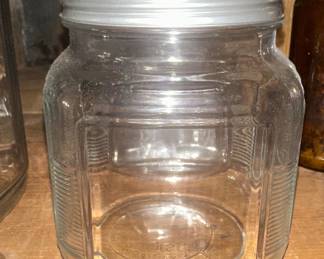 Vintage Hoosier Style Ribbed Glass Storage Jar with Metal Lid