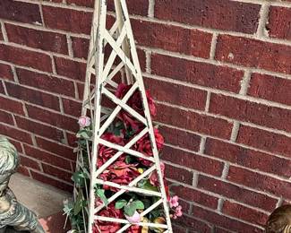 Distressed Metal Obelisk Garden Planter with Faux Florals