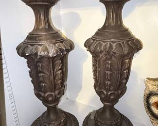 Pair of Neoclassical Style Composite Urn-Form Candle Holders
